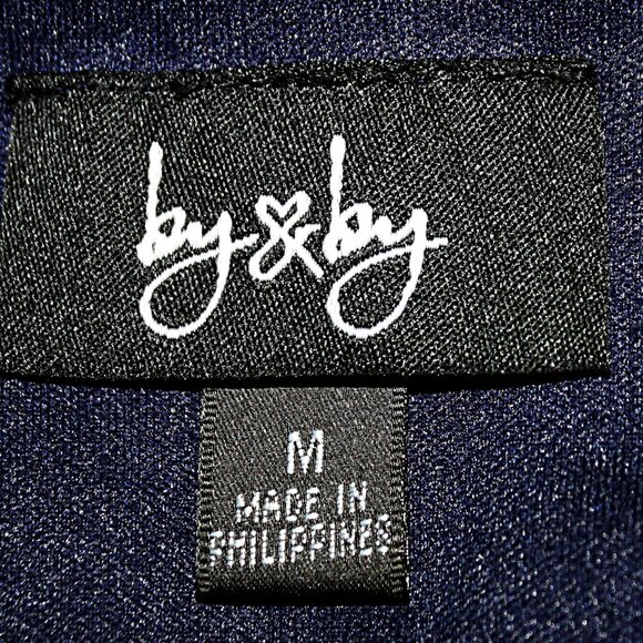 BY & BY Dress Mini Chiffon Lace Sheer Overlay Long Bell Sleeve Navy Blue Flowy M - Picture 6 of 12